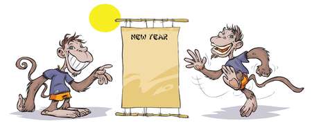 Two cartoon monkey characters representing the chinese new year.のイラスト素材