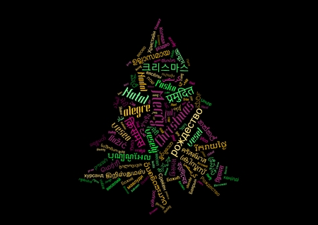 Merry Christmas tree word cloud colorful XMASの写真素材