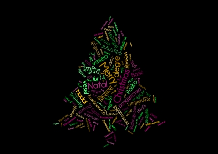 Merry Christmas tree word cloud colorful xmas treeの写真素材
