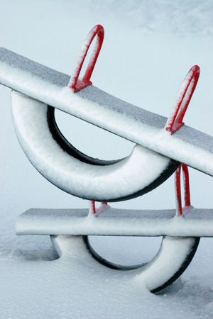 Deserted playground after a blizzardの写真素材