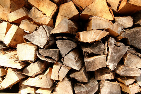 Logs in woodpile ready to be used for the fireplace