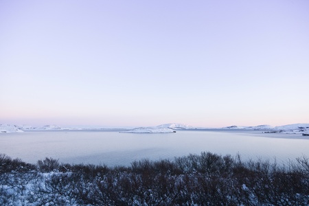 Winter landscape from Lake Thingvallavatn in Icelandの写真素材