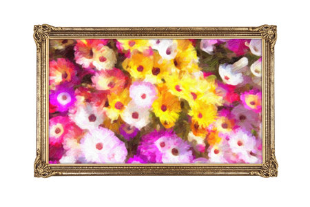 Golden frame with painted colorful flowers - no copyright on artwork
