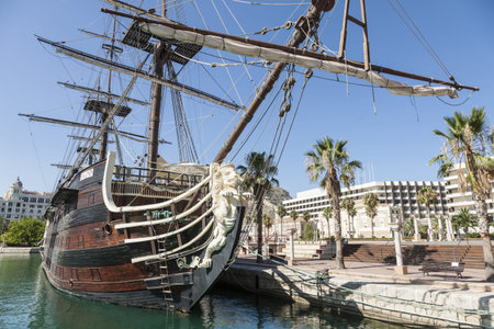 Beautiful replica of the Santisima Trinidad in the harbor of Alicanteのeditorial素材