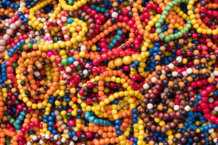Multi colored handmade beads and necklacesの写真素材