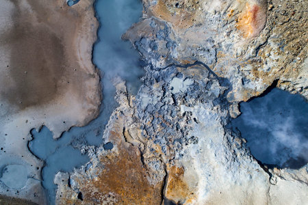 Aerial image of a geothermal area in Iceland with amazing colors