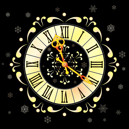 Christmas Athos clock and snowflakes.のイラスト素材