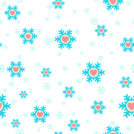 seamless Christmas background with snowflakes and hearts , vector illustrationのイラスト素材