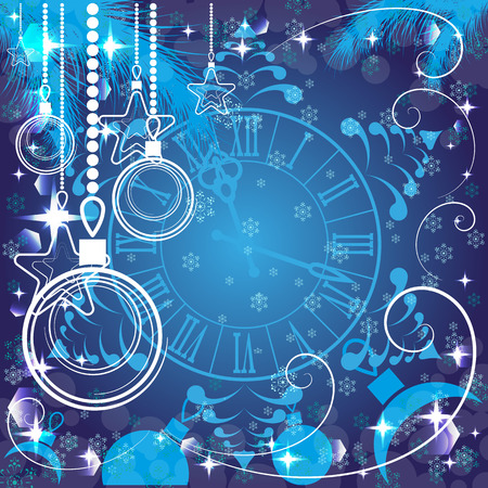 blue Christmas background with clock , vector illustrationのイラスト素材