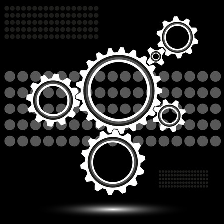 gears on a black background with spots, vector illustrationのイラスト素材