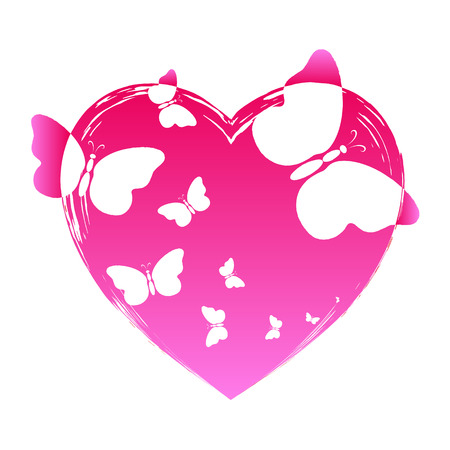 watercolor heart with butterflies, Valentine, vector illustrationのイラスト素材