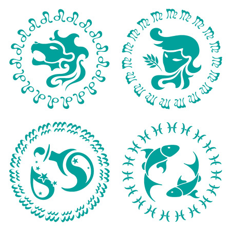 signs of the zodiac, four characters, set against white background, vector illustrationのイラスト素材