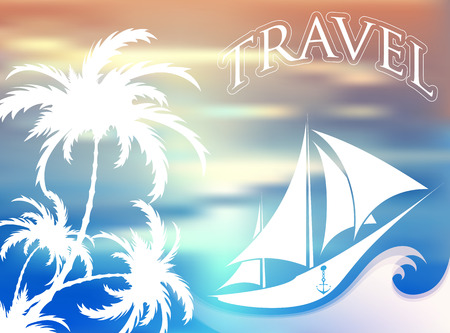 travel and leisure, palm, tropical, landscape, vector illustrationのイラスト素材