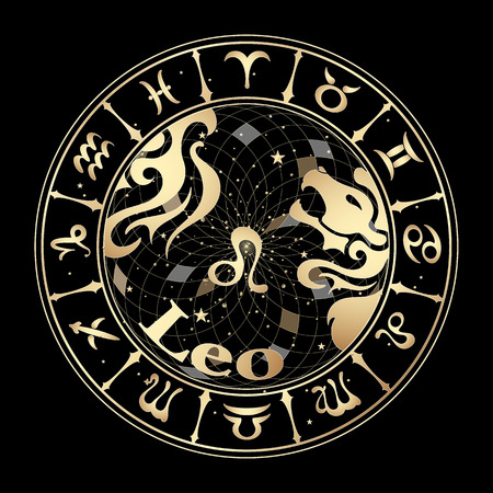 Gold sign of the zodiac on black background, vector illustrationのイラスト素材