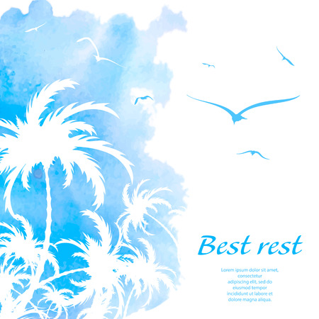 Palm trees, watercolor background, vector illustrationのイラスト素材
