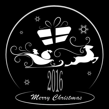 Merry Christmas, Santa Claus in a sleigh, snowflakes, vector illustrationのイラスト素材