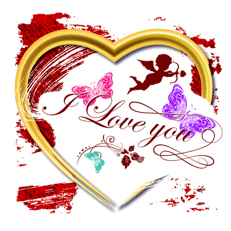 Abstract background for Valentines Day, grunge brushes, enclosed in a Golden heart, vector illustrationのイラスト素材