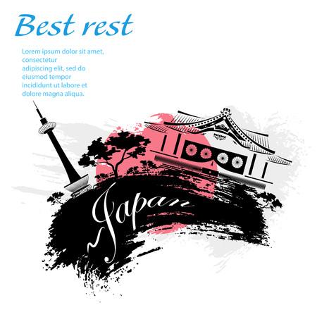 Japan travel grunge style design for your business easily editable elements, vector illustrationのイラスト素材