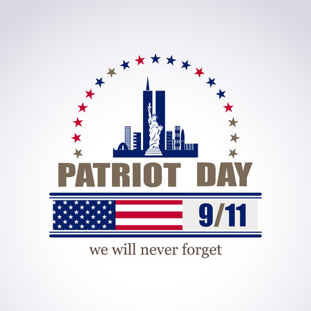 Patriot day we will never forget September 11, 2001, 9/11, greeting card, vector illustrationのイラスト素材