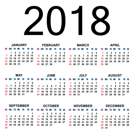 Calendar 2018. template. the week starts on Sunday. vector illustrationのイラスト素材