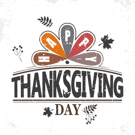 Happy thanksgiving day typographic flat design isolated stylized text, vector illustrationのイラスト素材