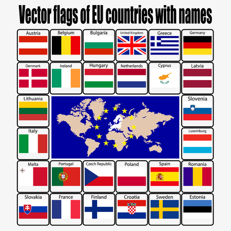 Flags set of EU countries with names.のイラスト素材