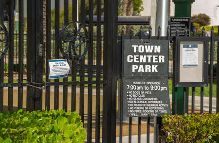 Miami, FL, USA - March 16, 2020: Empty closed Central Park in Sunny Isles Beach during coronavirus outbreak. Quarantine in Miamiのeditorial素材