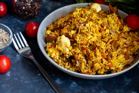 A green cloth filled with a green cloth, In a transparent dish, spices - and a mixture of peppers. All on a dark background.の写真素材