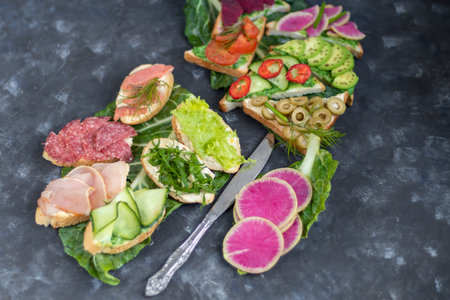 Holiday sandwiches of various shapes. Vegetarian and more. Dressing with avocado and spinach and...