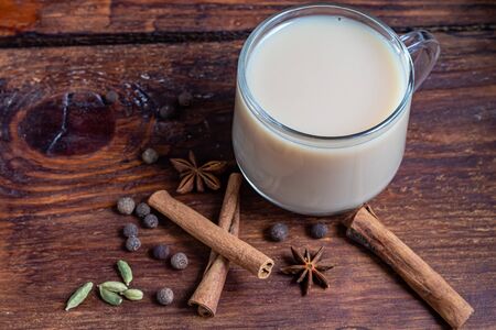 Masala spiced tea is a traditional Indian drink.の写真素材