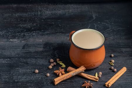 Masala spiced tea is a traditional Indian drink.の写真素材