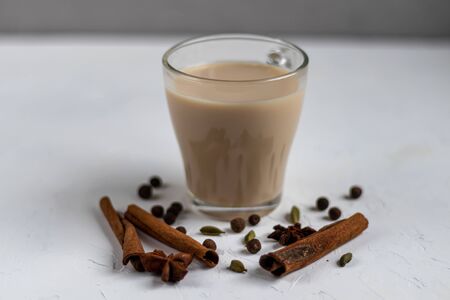 Masala spiced tea is a traditional Indian drink.の写真素材