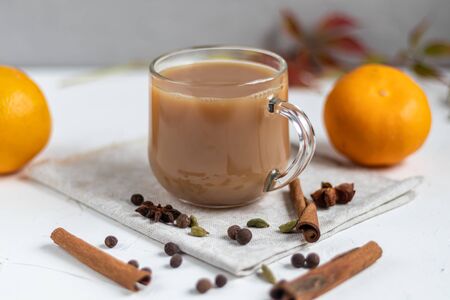 Masala spiced tea is a traditional Indian drink.の写真素材