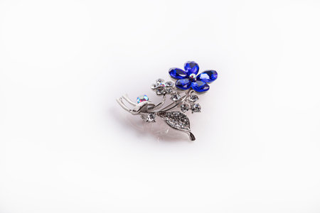 Bijouterie and jewelry on a white background. Brooches and hairpins, earrings and pendants. Isolate. Copy spaceの写真素材