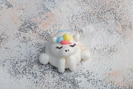 Marshmallow in the form of handmade animals on a light background. In a cup of coffee. Women's Day, Valentine's Day. copyspace.の写真素材