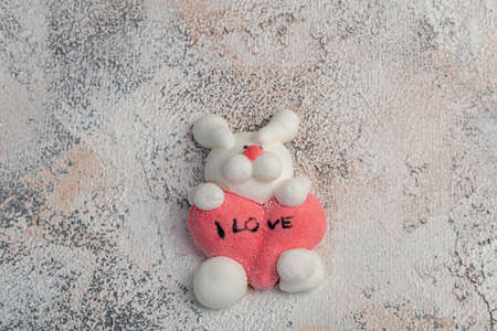 Marshmallow in the form of handmade animals on a light background. In a cup of coffee. Women's Day, Valentine's Day. copyspace.の写真素材