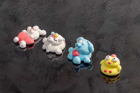 Marshmallow in the form of handmade animals on a light background. In a cup of coffee. Women's Day, Valentine's Day. copyspace.の写真素材