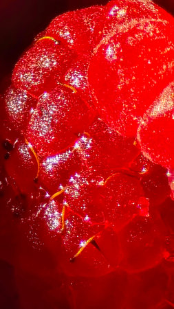 Raspberry berries. Autumn harvest. Making jam and sauce. Macro photography. Copy space