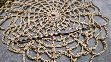 Spider web crochet pattern for napkins and tablecloths. Handmade. Cotton threadsの写真素材
