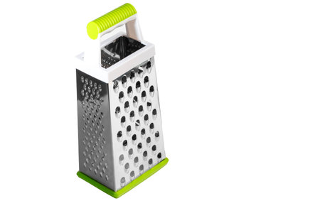 Metal grater for fruits and vegetables. Small holes and large ones. On a white background. Isolate