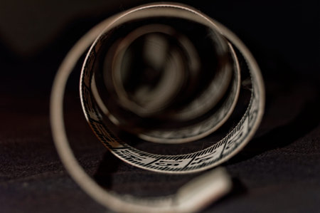 Red tailor's meter arranged in a spiral inside view