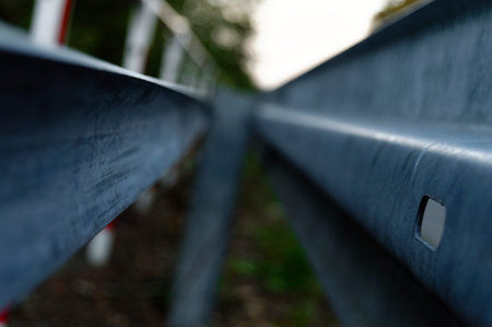 Red and white tubes and a gray band protecting against terribly dangerous car accidents with out of...
