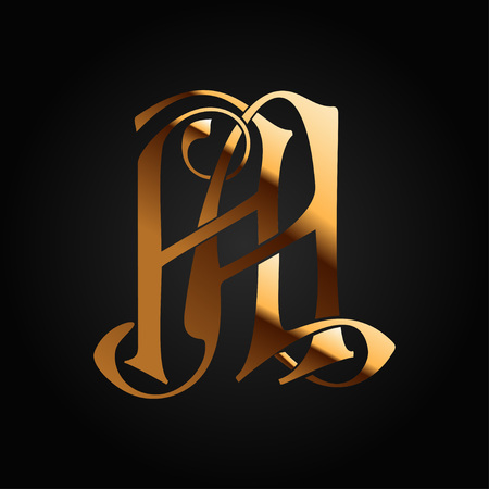 Monogram Aa gold, isolated on black.のイラスト素材