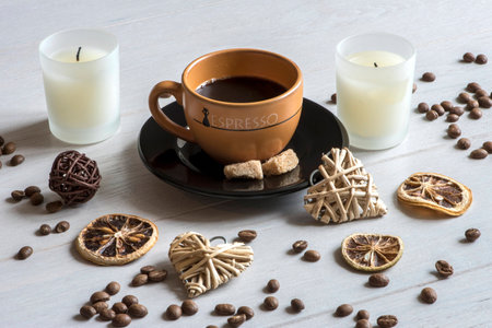 Coffee Cup with cookies and sweetsの写真素材