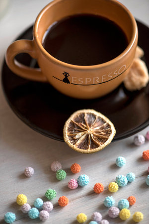 Coffee Cup with cookies and sweetsの写真素材