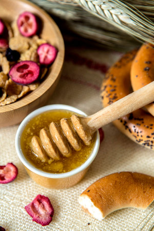 Yoghurt, muesli and honeyの写真素材