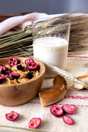 Yogurt, granola and bagels