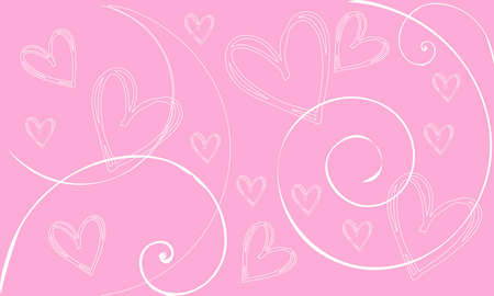 Hearts of different sizes and beautiful curls and patterns on pinkのイラスト素材