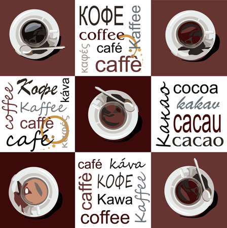 Cups of coffee and cocoa are on saucers.のイラスト素材