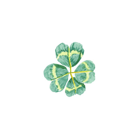 Watercolor green leaf hand-painted clover for use in wedding, holiday and decorative designの写真素材
